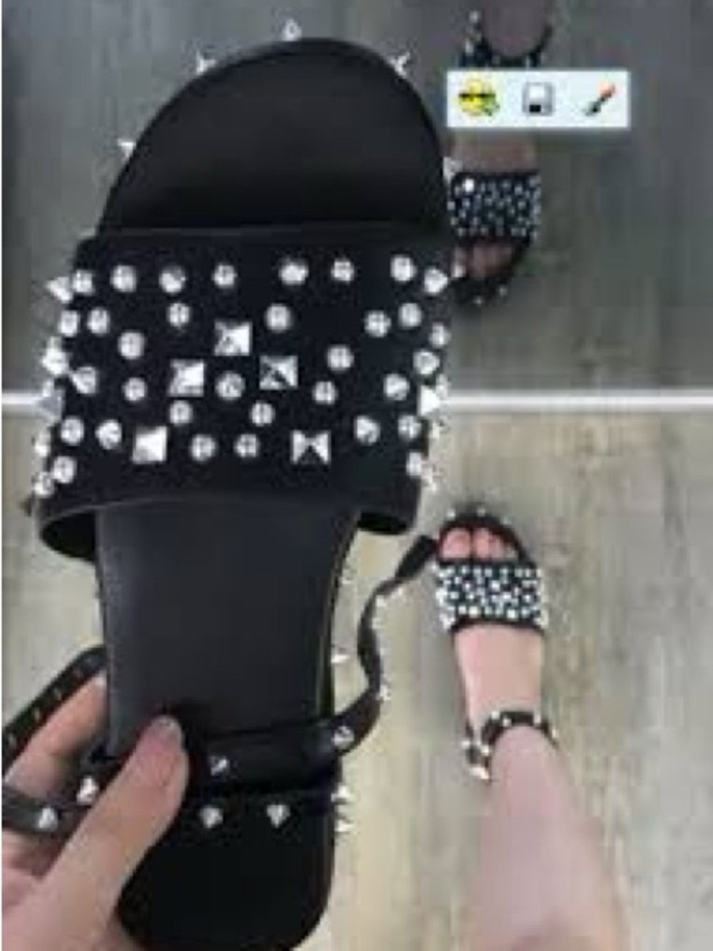 Studded Black Women's Slide Sandals with Ankle Strap
